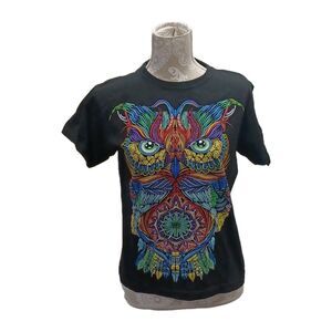 Rock Dreams Black Owl Embellished T- Shirt Size Small